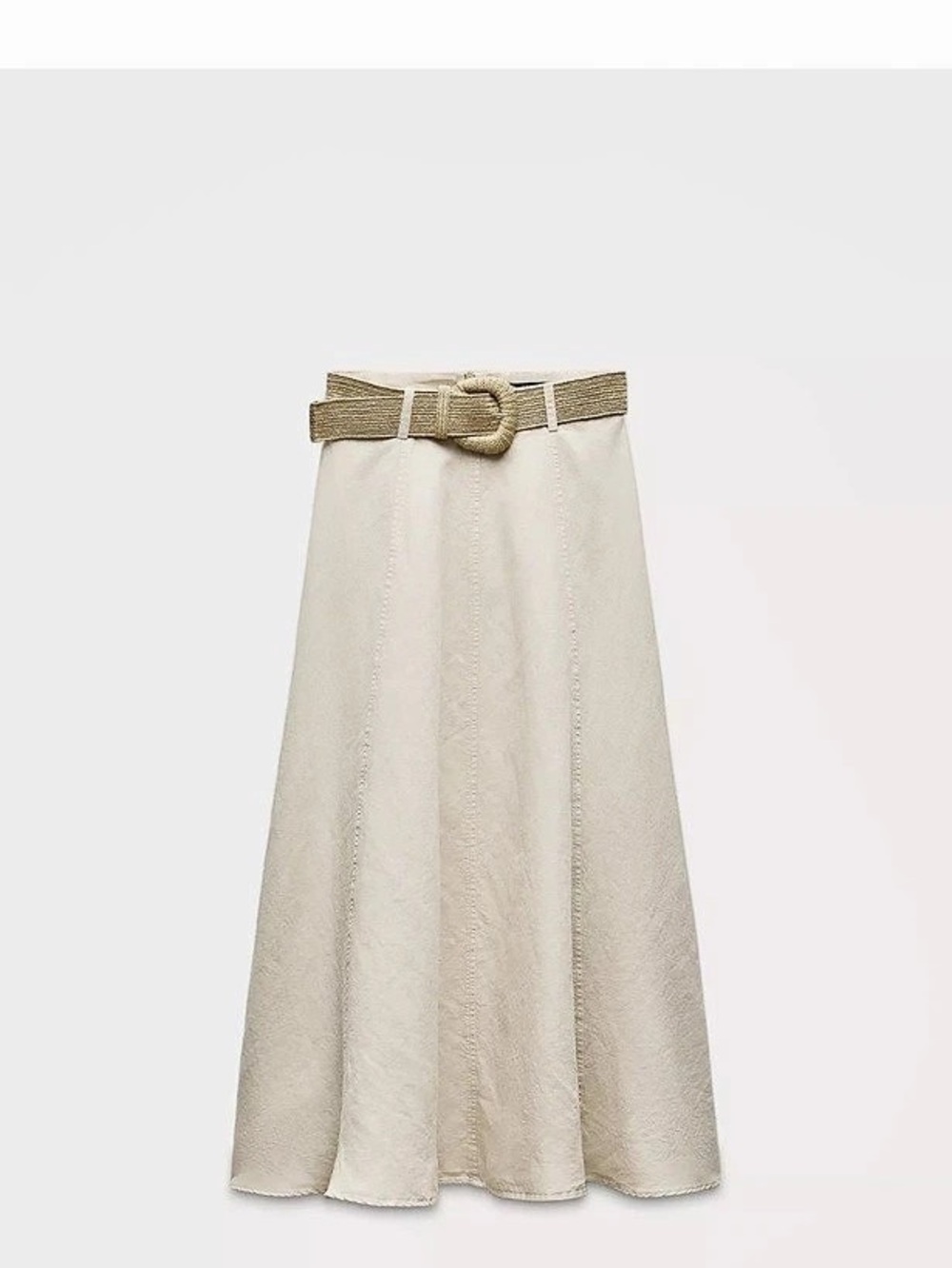 Zara Linen Blend Belted Layered Skirt Midi Skirt in White